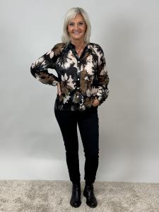 Blus, Mönstrad Svart Blom, Gry - Mix by Heart