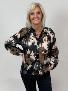Blus, Mönstrad Svart Blom, Gry - Mix by Heart