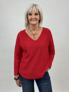 Stickad tröja med v-hals, Röd (Hella) - Mix by Heart