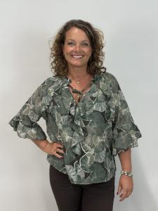 Blus med volanger, Mönstrad Army, Livia - Mix by Heart