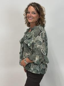 Blus med volanger, Mönstrad Army, Livia - Mix by Heart