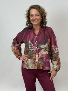 Blus med blombård, Vinröd Rose - Mix by Heart