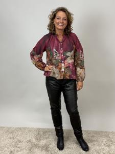 Blus med blombård, Vinröd Rose - Mix by Heart