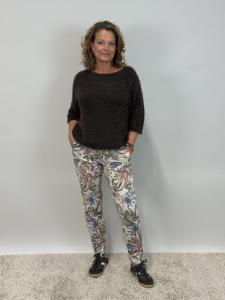 Magiskt stretchig byxa, Storblommig, Beige/Grön/Rosa/Blå (Signe) - Mix by Heart