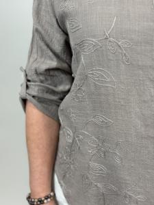 Blus med brodyr, Like Linen, Taupe Kelly - Mix by Heart