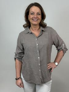 Blus med brodyr, Like Linen, Taupe Kelly - Mix by Heart