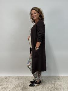 Långkofta med fickor, Mörkbrun, Flora - Mix by Heart