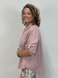 Blus i bomull med linnekänsla, Gammelrosa, Kelly - Mix by Heart