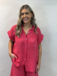 Linneblus med kort ärm, Hallon Zoe - Mix by Heart      BERÄKNAD LEV: APRIL