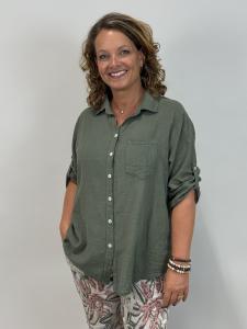 Blus i bomull med linnekänsla, Army, Kelly - Mix by Heart