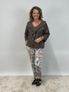 Blus med volang och brodyr, Brun, Kicki - Mix by Heart