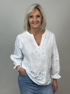 Blus med blomapplikationer, Vit Melanie - Mix by Heart
