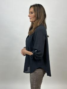 Blus i bomull med linnekänsla, Svart, Kelly - Mix by Heart