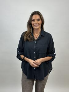 Blus i bomull med linnekänsla, Svart, Kelly - Mix by Heart