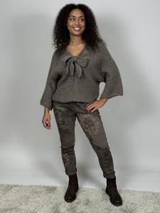 Magiskt stretchig byxa, Taupe Blom, Signe - Mix by Heart