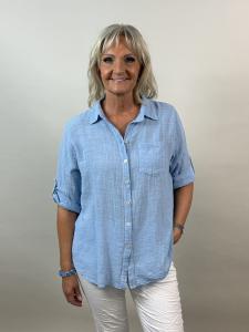 Blus i bomull med linnekänsla, Ljusblå, Kelly - Mix by Heart