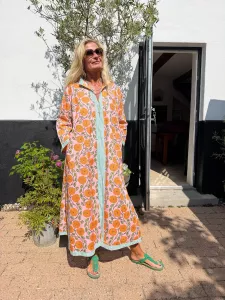 Klänning / Kaftan, Blommig Orange, Saranda  - Cabana Living