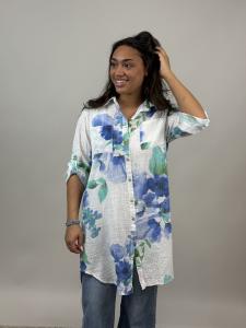 Långskjorta, Vit med mönster i grönt / blått, Milou - Mix by Heart