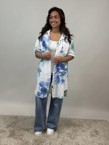 Långskjorta, Vit med mönster i grönt / blått, Milou - Mix by Heart