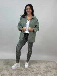 Magiskt stretchig byxa, Armygrön Bladmönstrad, Signe - Mix by Heart