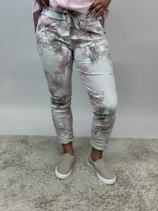 Magiskt stretchig byxa, Beige med rosa blommor, Signe - Mix by Heart