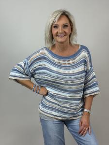 Tröja Hålstickad, Blå Randig, Tyra - Mix by Heart    KOMMER SNART!