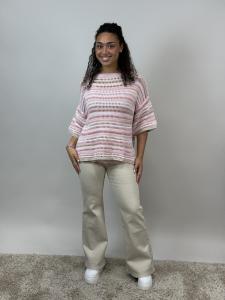 Tröja Hålstickad, Rosa Randig, Tyra - Mix by Heart