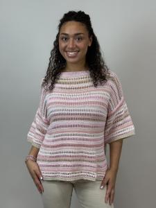 Tröja Hålstickad, Rosa Randig, Tyra - Mix by Heart