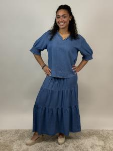 Blus i tencel, kort ärm, Blå Thelma - Mix by Heart