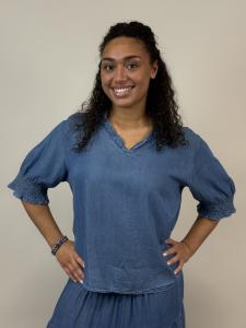 Blus i tencel, kort ärm, Blå Thelma - Mix by Heart
