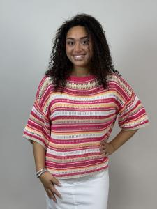 Tröja Hålstickad, Fuchsia Randig, Tyra - Mix by Heart