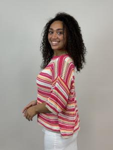 Tröja Hålstickad, Fuchsia Randig, Tyra - Mix by Heart