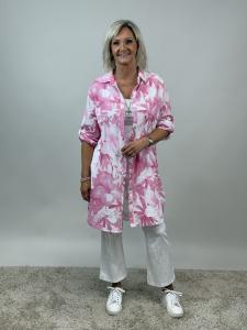 Långskjorta, Vit med mönster i rosa, Milou - Mix by Heart