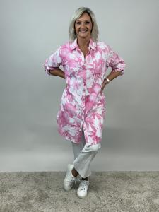 Långskjorta, Vit med mönster i rosa, Milou - Mix by Heart