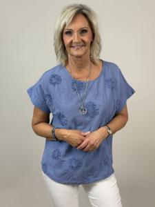 Topp med brodyr och applikationer, Jeansblå Mimmi - Mix by Heart