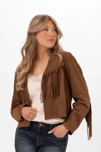 Jacka med fransar i mocka-look, Brun Dakota - Capri Collection