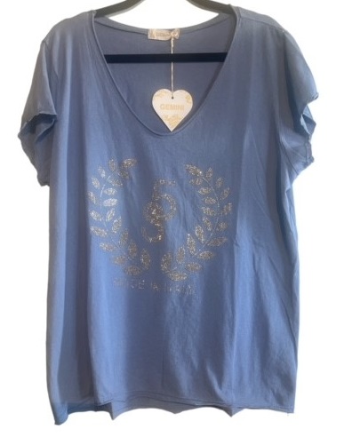T-shirt med print, Jeansblå (Clair) - Gemini