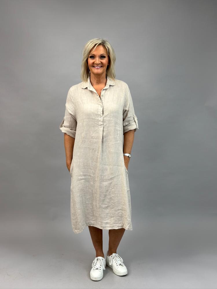 Linneklänning med fickor, beige (Joy) - Mix by Heart