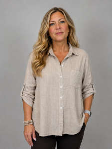 Blus i bomull med linnekänsla, Beige, Kelly - Mix by Heart