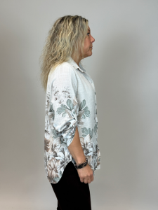 Blus i bomull med linnekänsla, Beige Blom Kelly - Mix by Heart