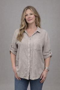 Blus i bomull med linnekänsla, Beige, Kelly - Mix by Heart