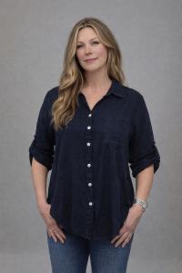 Blus i bomull med linnekänsla, Marin, Kelly - Mix by Heart    BERÄKNAD LEV: FEB