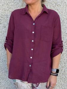 Blus i bomull med linnekänsla, Vinröd, Kelly - Mix by Heart