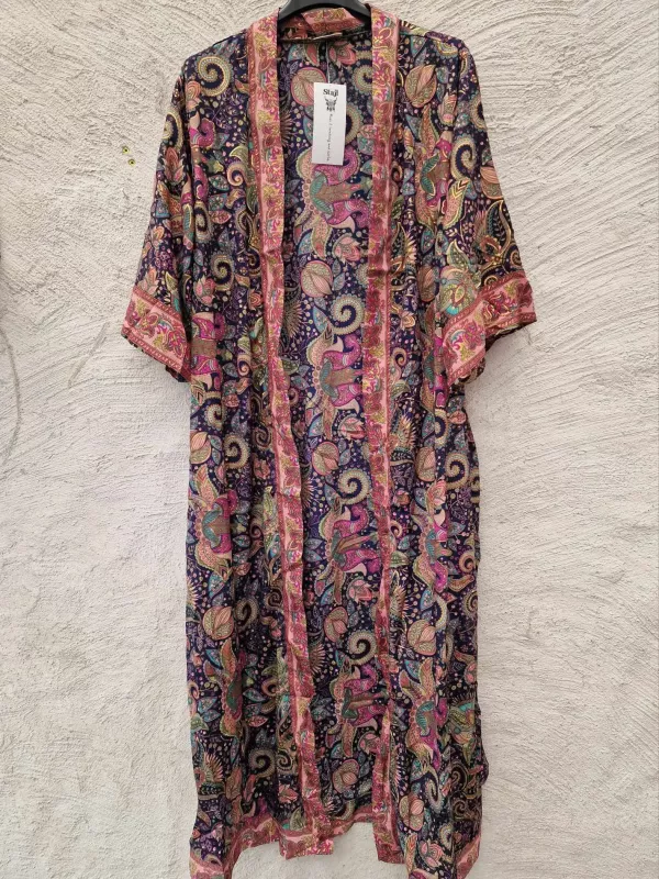Kimono Vintage Midnattsblå, Återanvänt silke/silkemix (Oriental) - Stajl