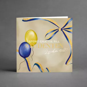 Kort Stort grattis till studenten, Gul och blå ballong - Card Store