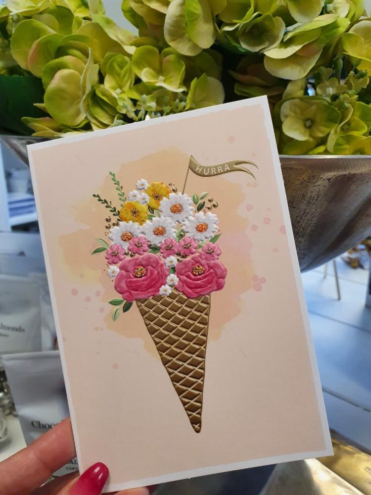 Kort med blommor i glasstrut, Pictura