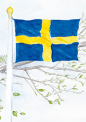 Dubbelvikt minikort i akvarell - Svenska flaggan