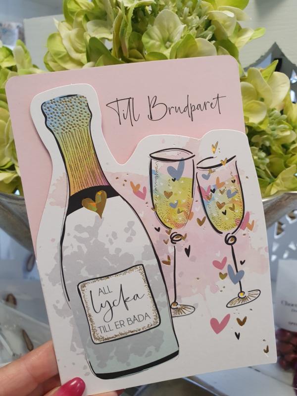 Till brudparet, kort från Pictura med flaska och champagneglas