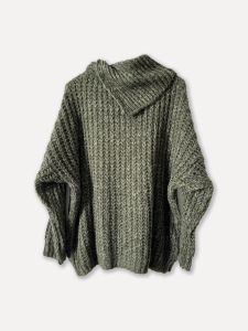 Stickad tröja med sjalkrage, Skogsgrön, Lari - Reunion Home