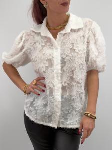 Blus, Spets med kort ärm, Vit Lari - Gemini